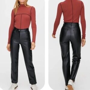 Aritzia Wilfred ‘Melina’ Vegan Leather Black Straight Leg Ankle Hi-Rise Pants
